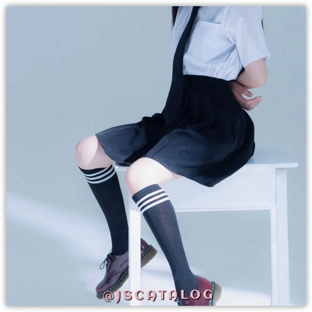 Cotton ThighHighs Navy w/3 Cross Bars Socks
